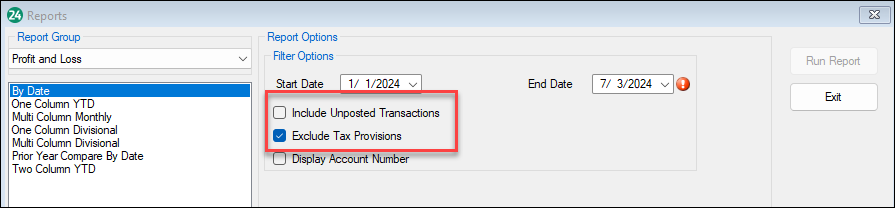 Profit and Loss by date report